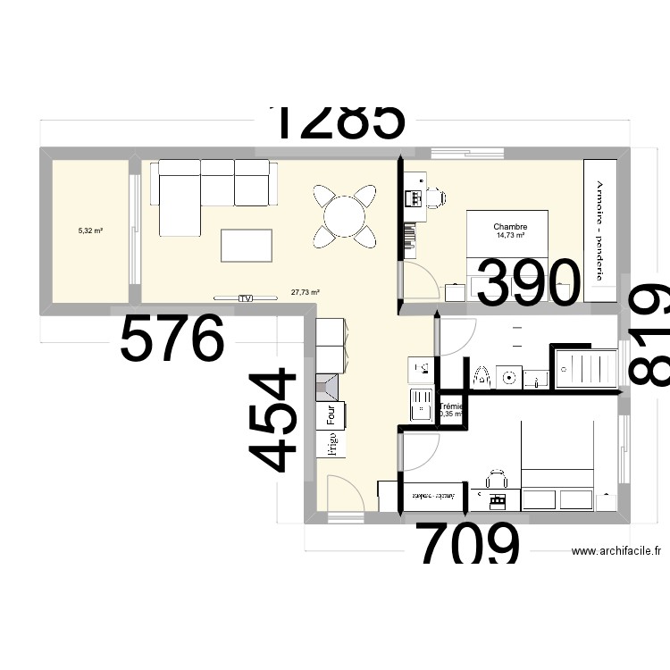 Le Chatel V3. Plan de 4 pièces et 48 m2