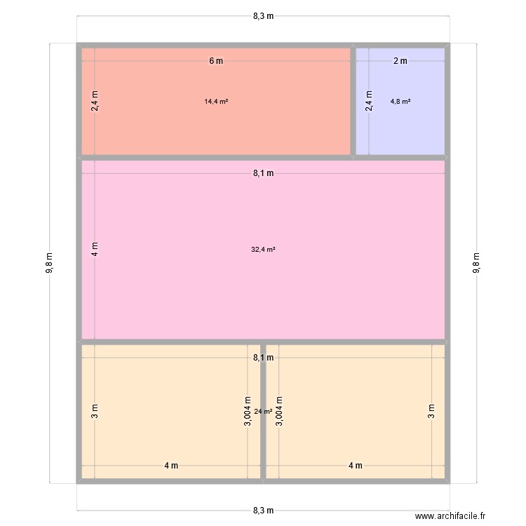 jkl. Plan de 4 pièces et 76 m2
