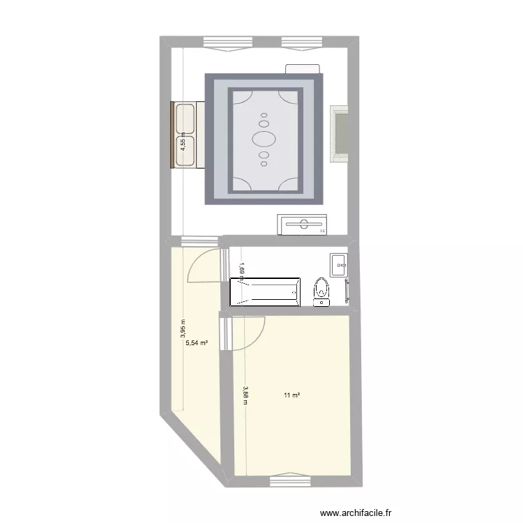 1er etage avec atelier. Plan de 2 Pièces et 17 m² 1er etage avec atelier. Plan de 2 Pièces et 17 m²