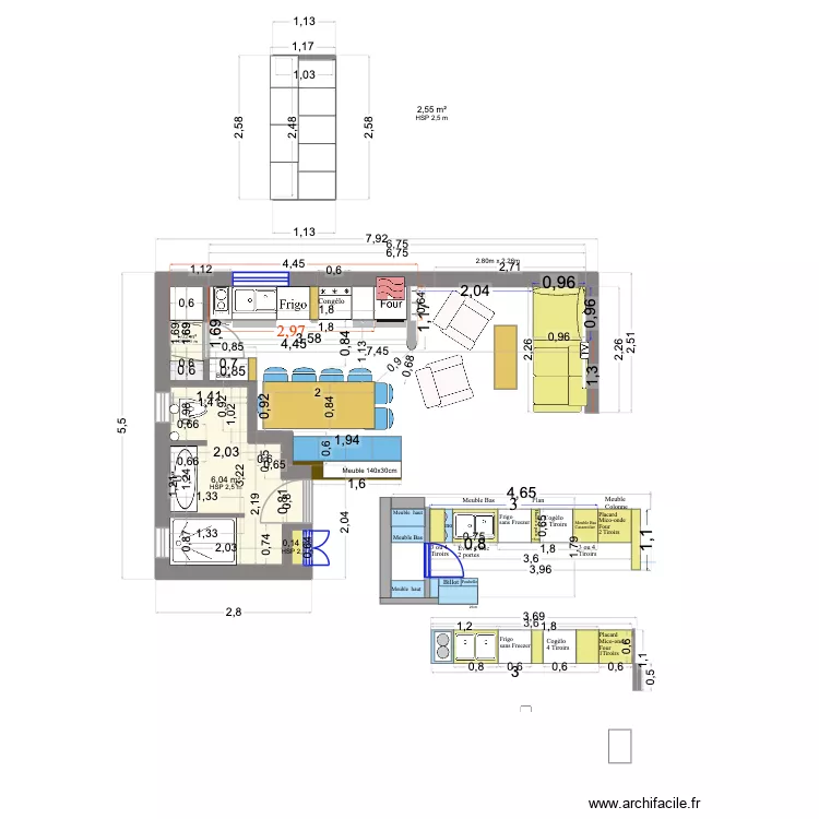 Cuisine D.C. Plan de 4  et 10 m²