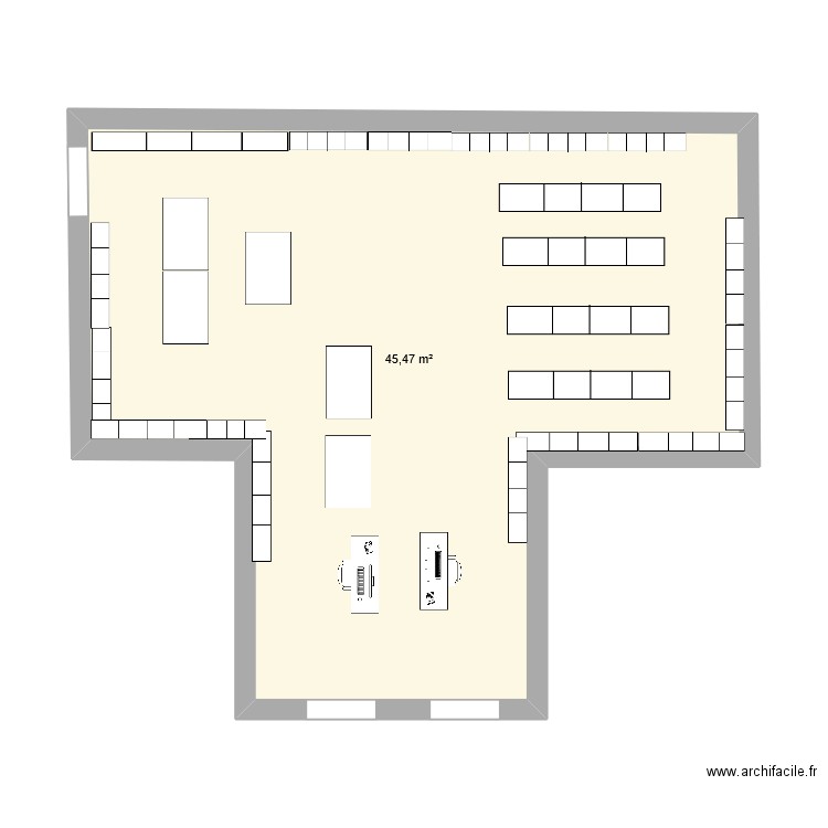tbb. Plan de 1 pièce et 45 m2