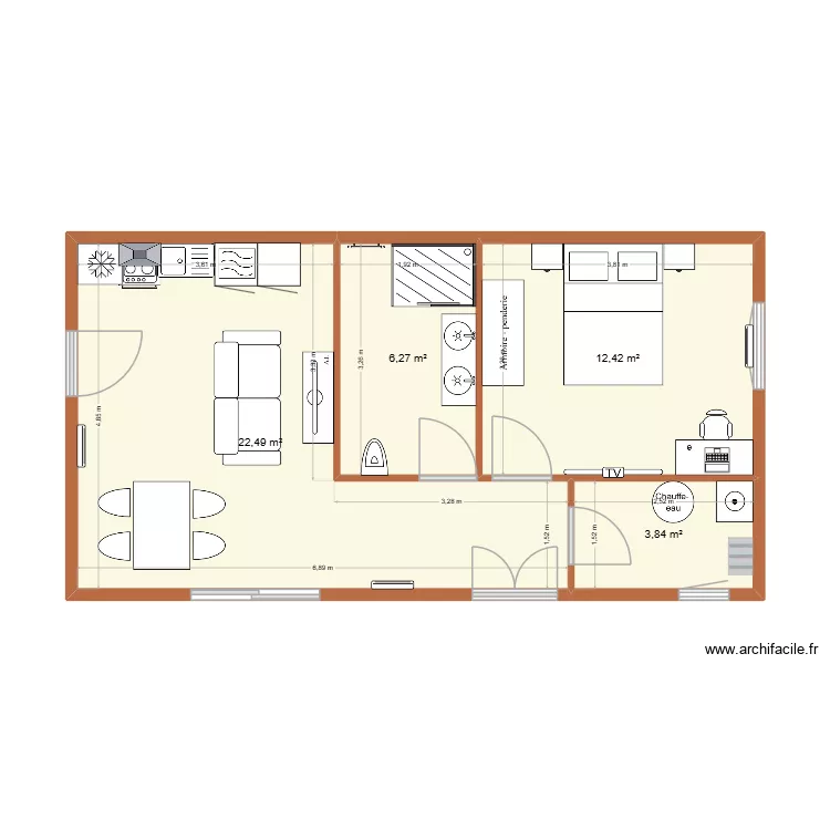 Chalet. Plan de 4  et 45 m²