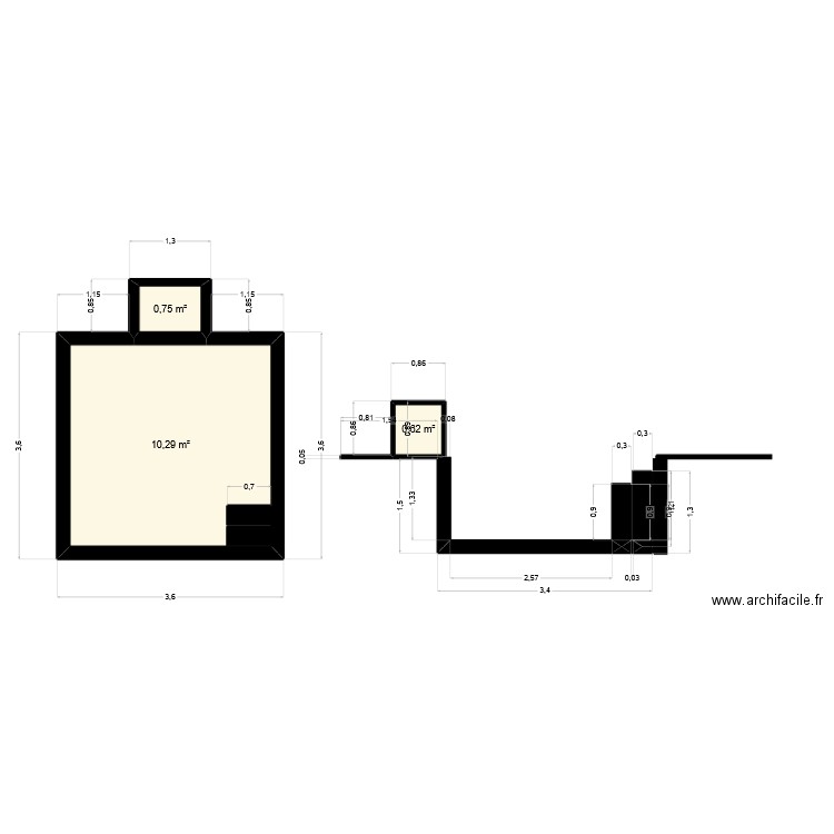 Piscine. Plan de 3 pièces et 12 m2