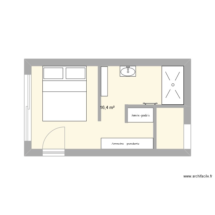 chambre. Plan de 1 pièce et 16 m2
