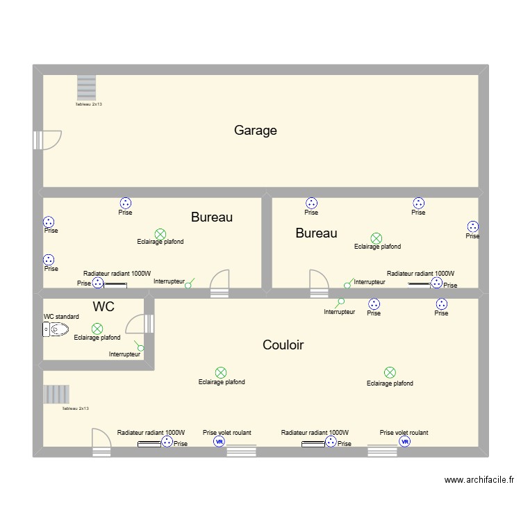 plan electrique rez de chaussée. Plan de 5 pièces et 108 m2