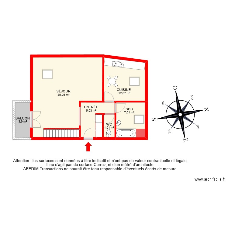 BI 29215. Plan de 7 pièces et 68 m2