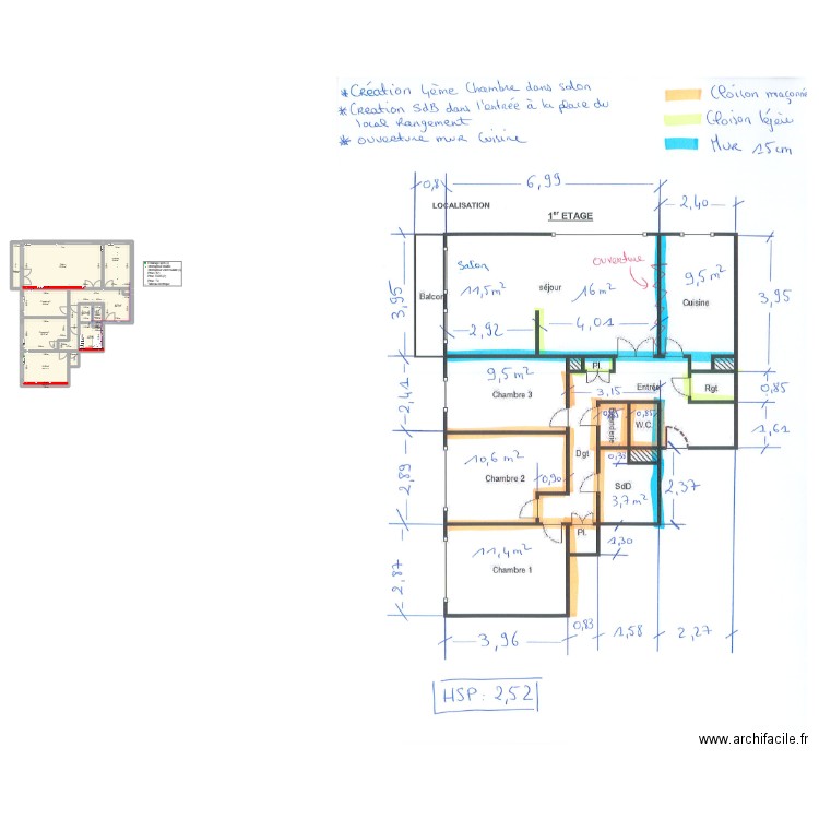 appart devil. Plan de 13 pièces et 94 m2