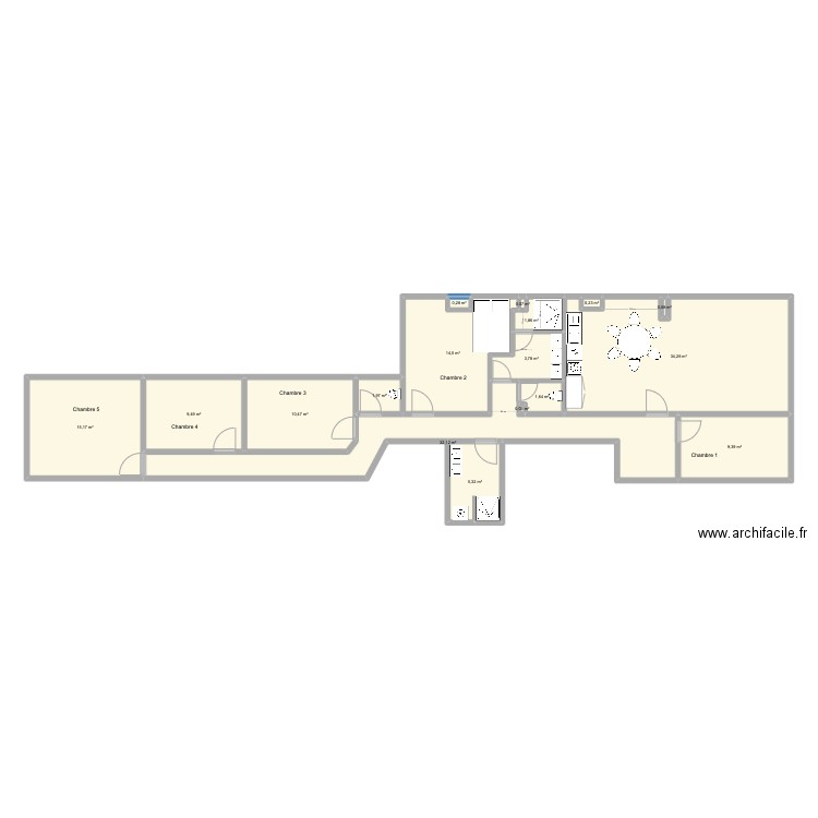 Brasserie 70 1er (3). Plan de 17 pièces et 131 m2
