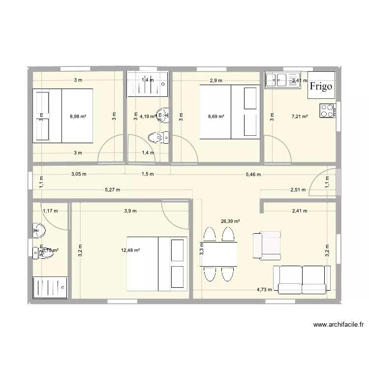 Piegeon 3&4. Plan de 7  et 72 m²
