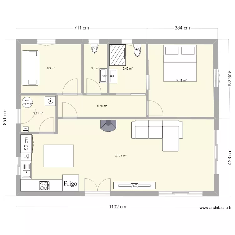maison cubique 80m2. Plan de 