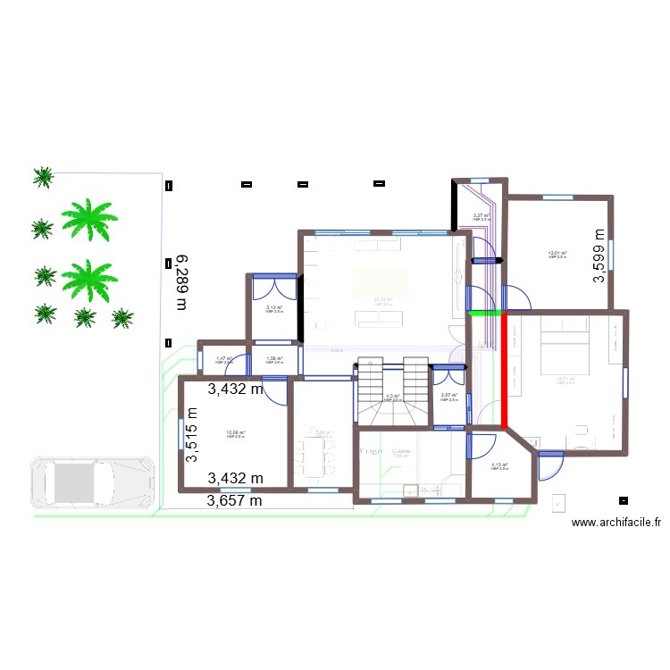 plan mp. Plan de 23 pièces et 144 m2