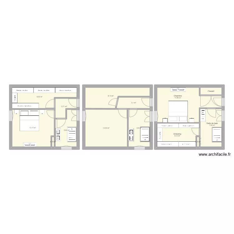 Chambre parentale Pierre et Elisa. Plan de 