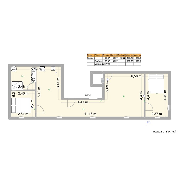 buisson st vincent 2. Plan de 1 pièce et 63 m2