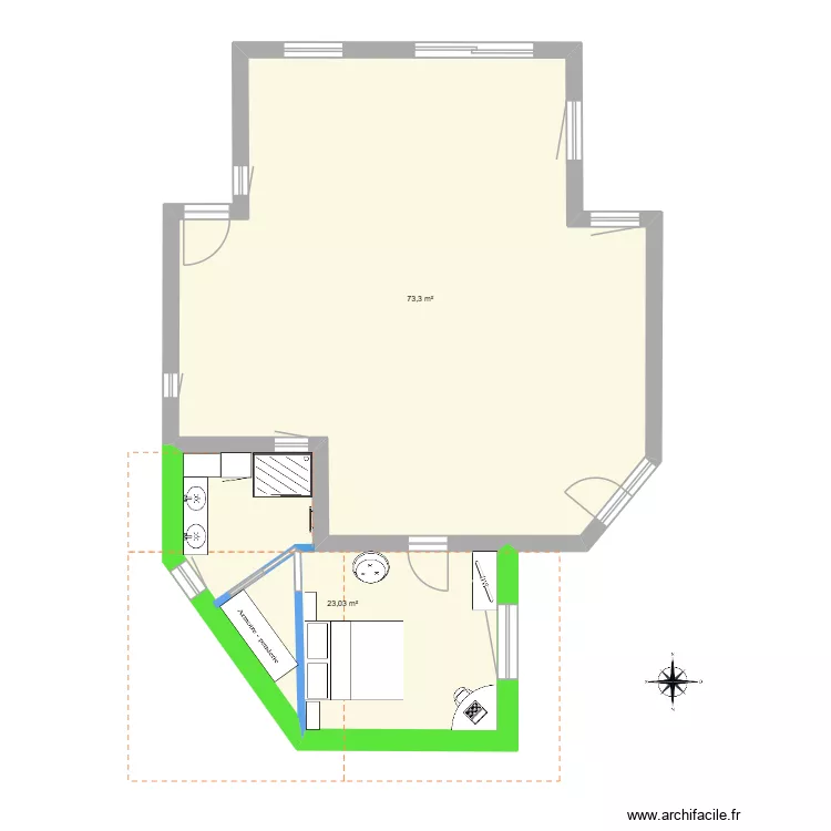 Maison existante + extension RDC à construire. Plan de 4 pièces et 270 m² Maison existante + extension RDC à construire. Plan de 4 pièces et 270 m²