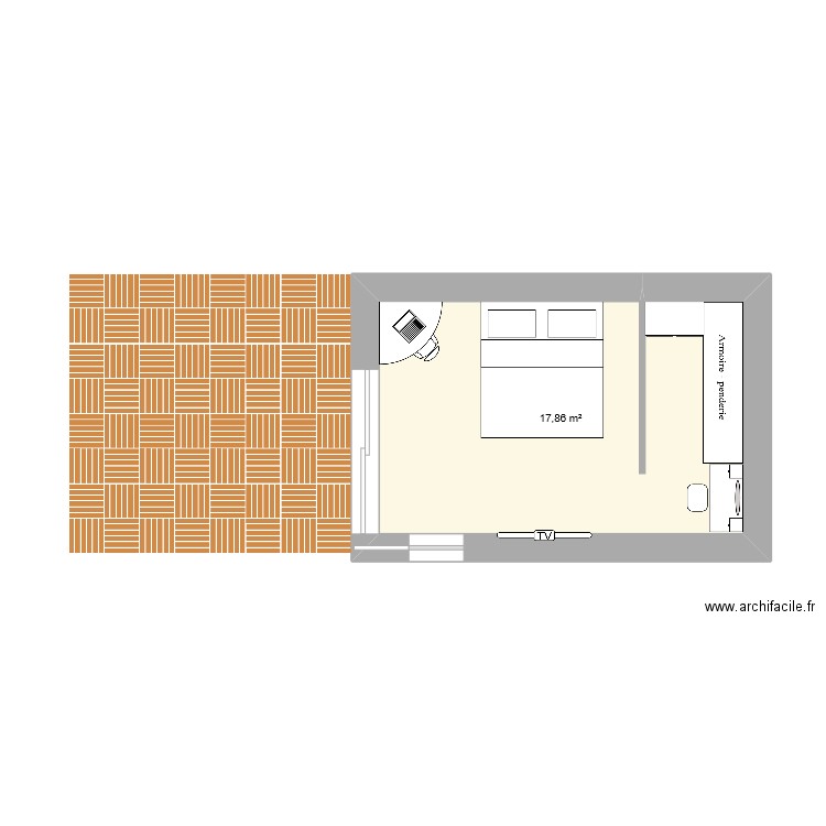 Chambre parents. Plan de 1 pièce et 18 m2