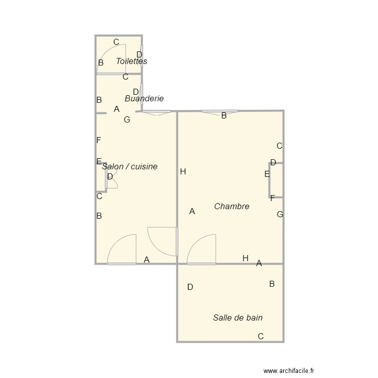 Croquis DEFONTAINE - appt droite. Plan de 6 pièces et 30 m2