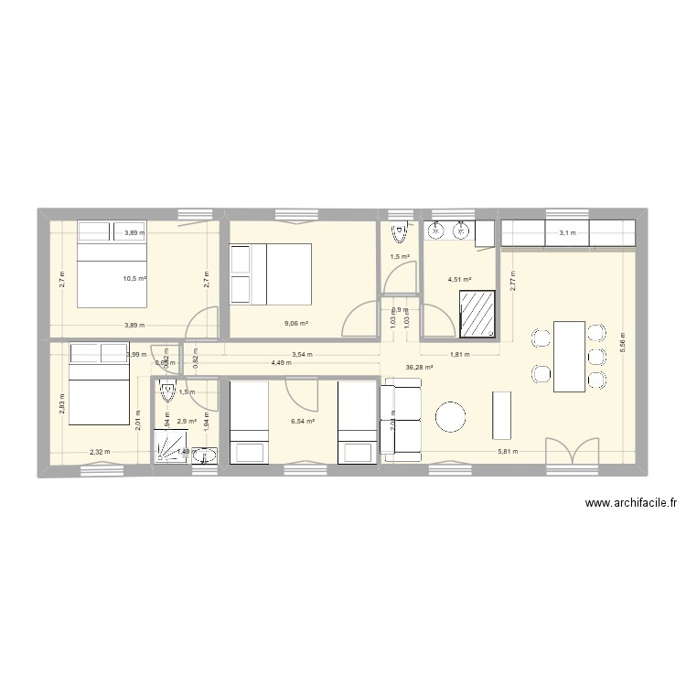 Hourtin ter. Plan de 7 pièces et 71 m2