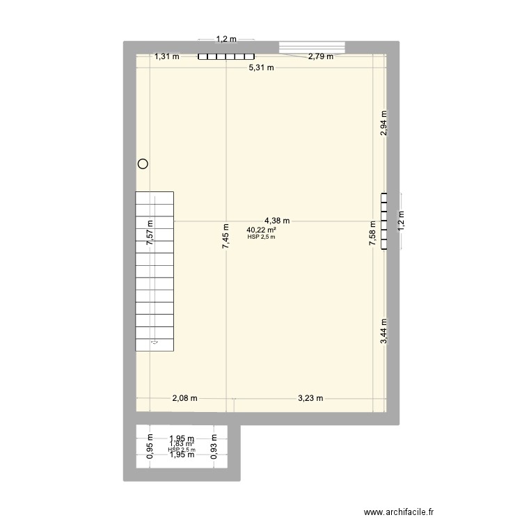 Suite parentale radiateurs. Plan de 2 pièces et 42 m2