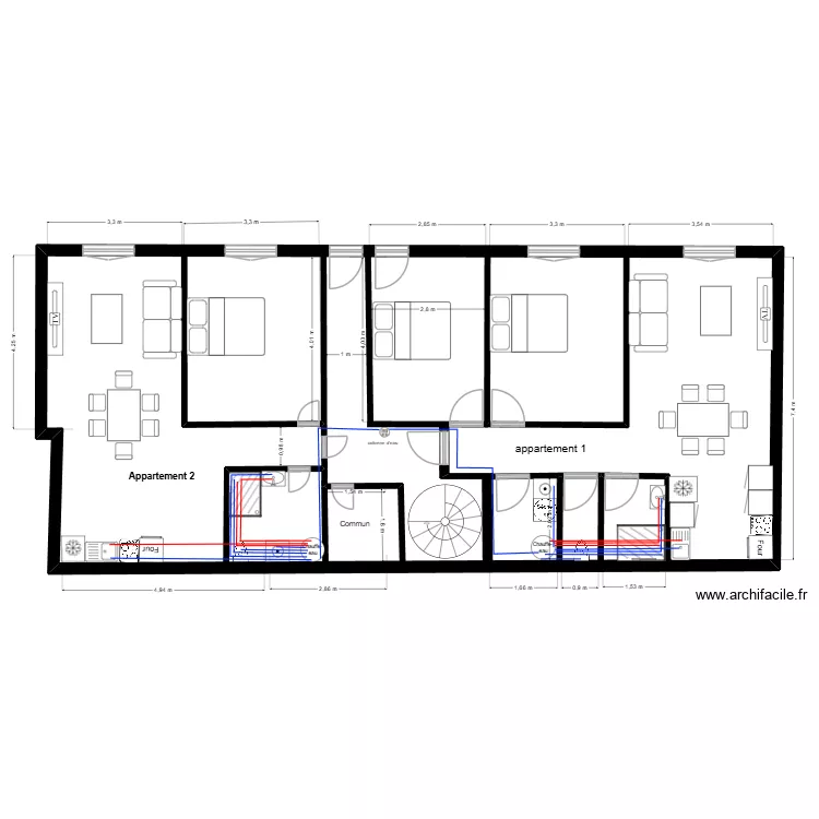 pontivy rez de cour plan plomberie. Plan de 1 Pièce et 131 m²
