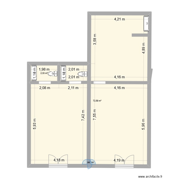 Tunis Carthage 2. Plan de 2 pièces et 75 m2