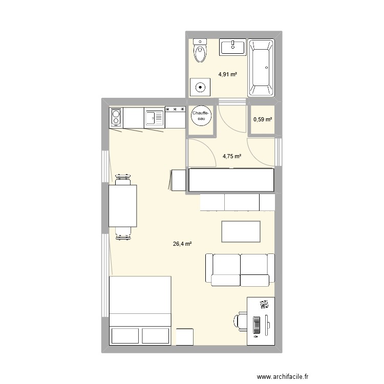 Appartement Tessa Lyon. Plan de 4 pièces et 37 m2