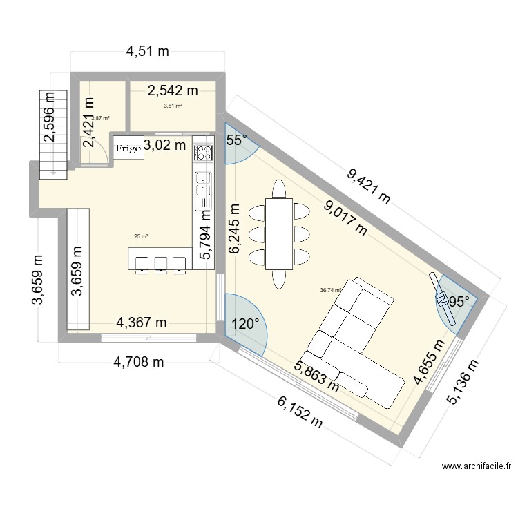 EXTENTION VERNEA. Plan de 4 pièces et 68 m2