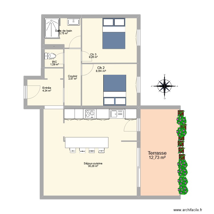 COLELLA. Plan de 9 pièces et 74 m2