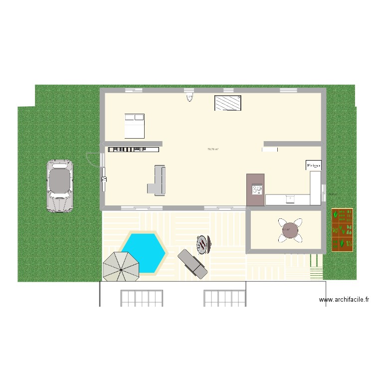 TERRASSE. Plan de 2 pièces et 88 m2