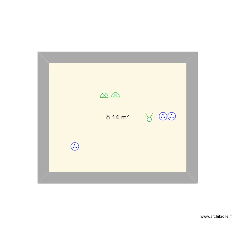 Cuisine mur Nord. Plan de 1 pièce et 8 m2