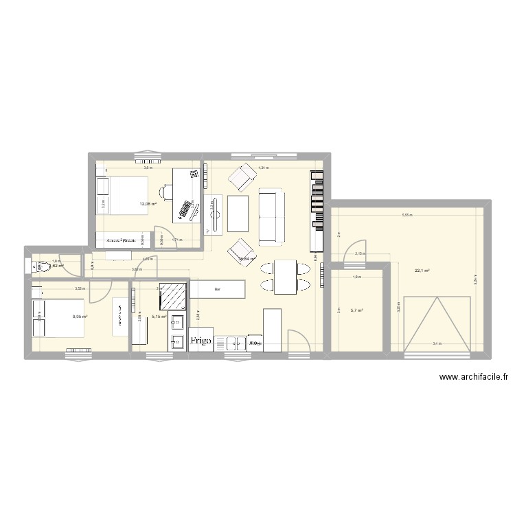 Plan de Maison 2. Plan de 7 pièces et 91 m2