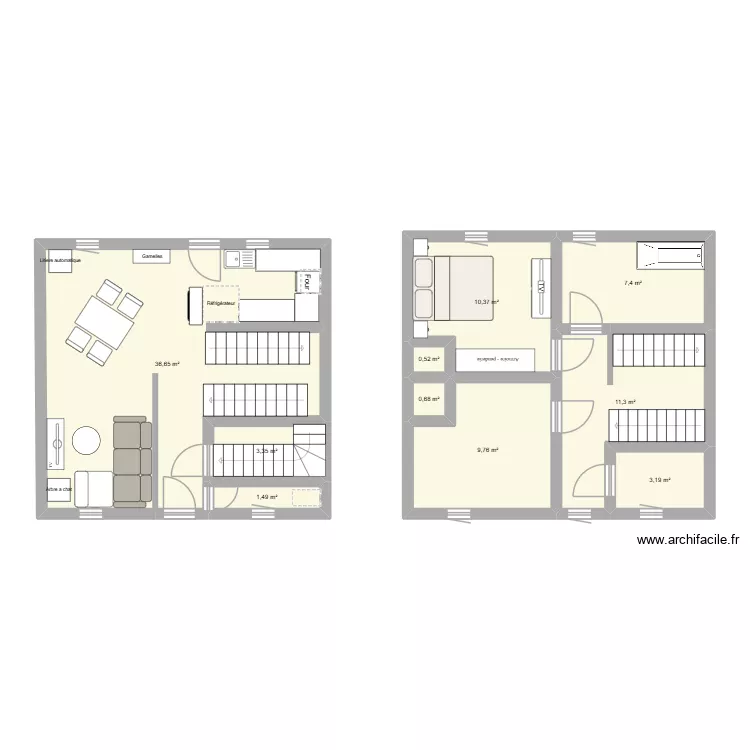 Maison Moy de l'aisne. Plan de 10  et 85 m²