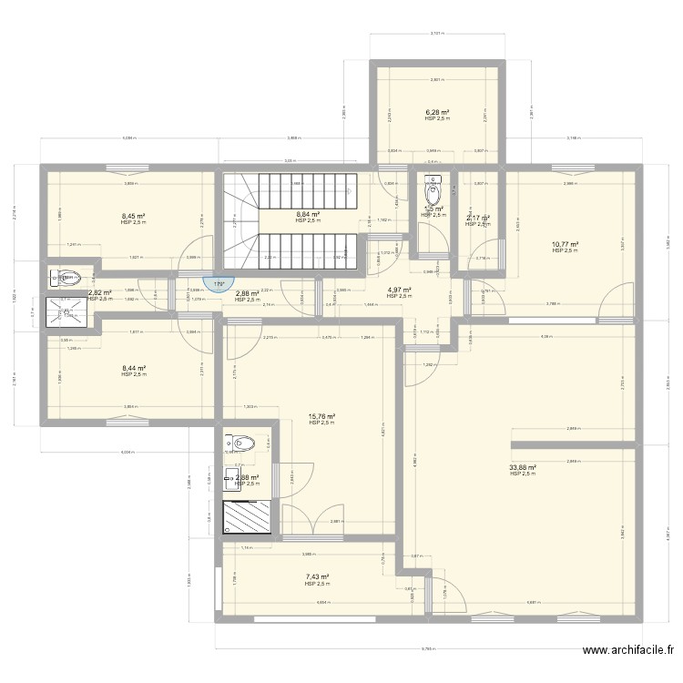 kimvula3. Plan de 14 pièces et 117 m2