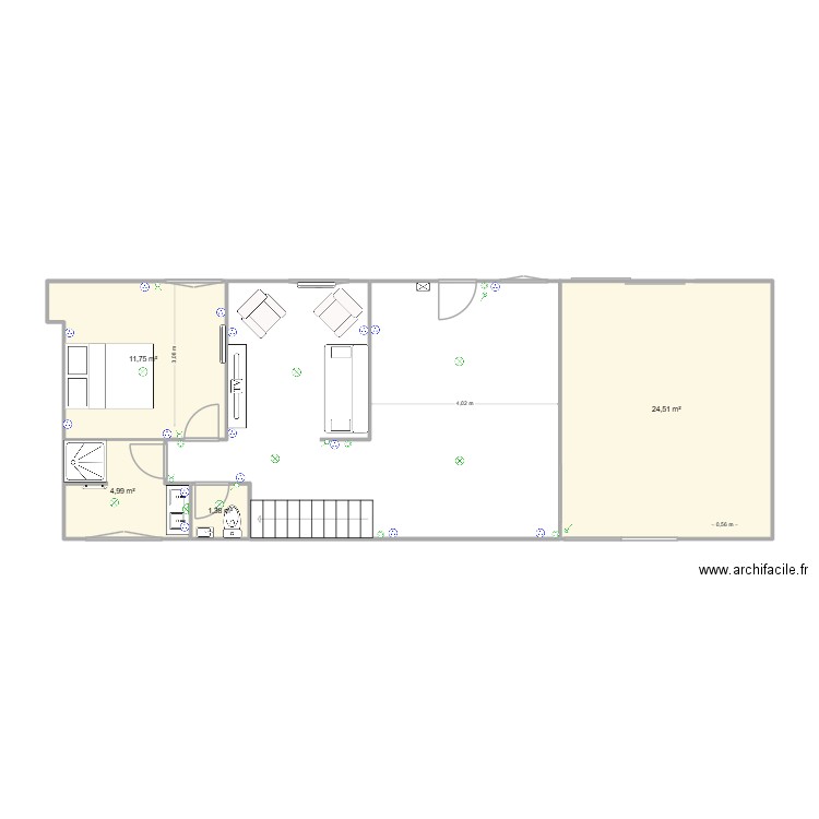 Surf RC. Plan de 4 pièces et 43 m2