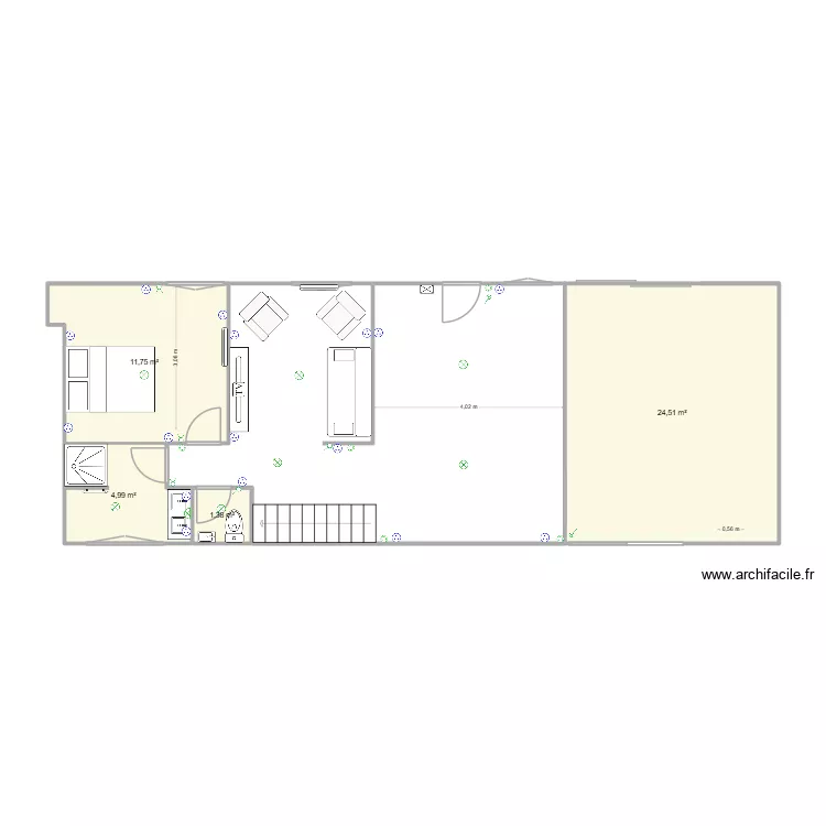 Surf RC. Plan de 4 pièces et 43 m²