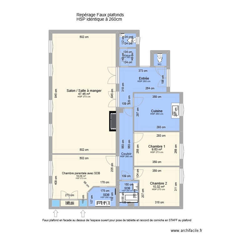 16 Ecoles Repérage Faux plafonds. Plan de 13 pièces et 120 m2