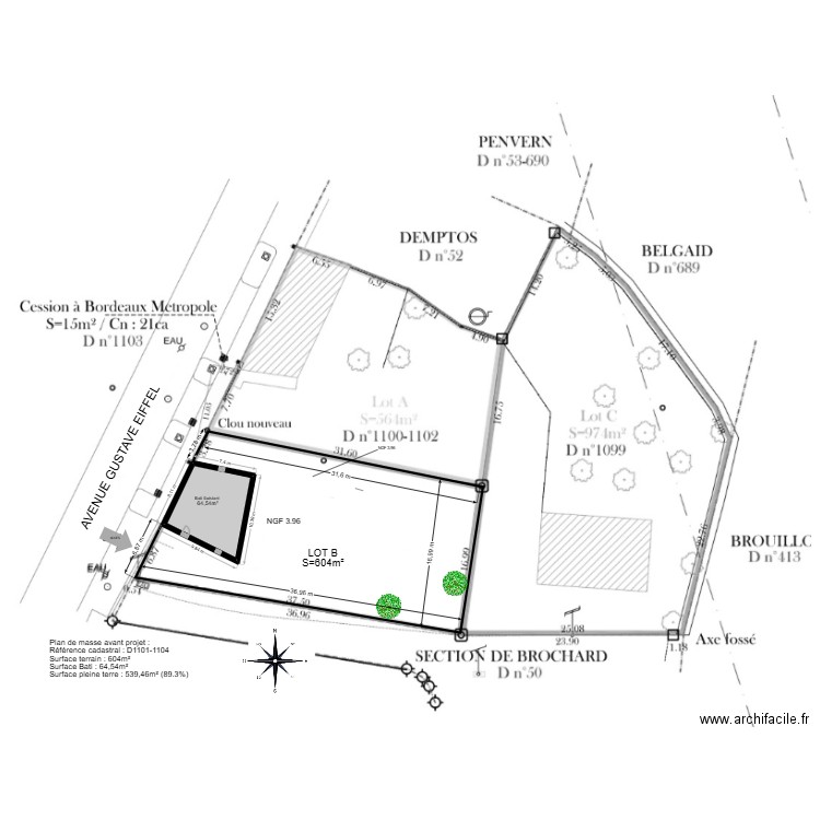 PLAN DE MASSE AVANT PROJET. Plan de 1 pièce et 65 m2