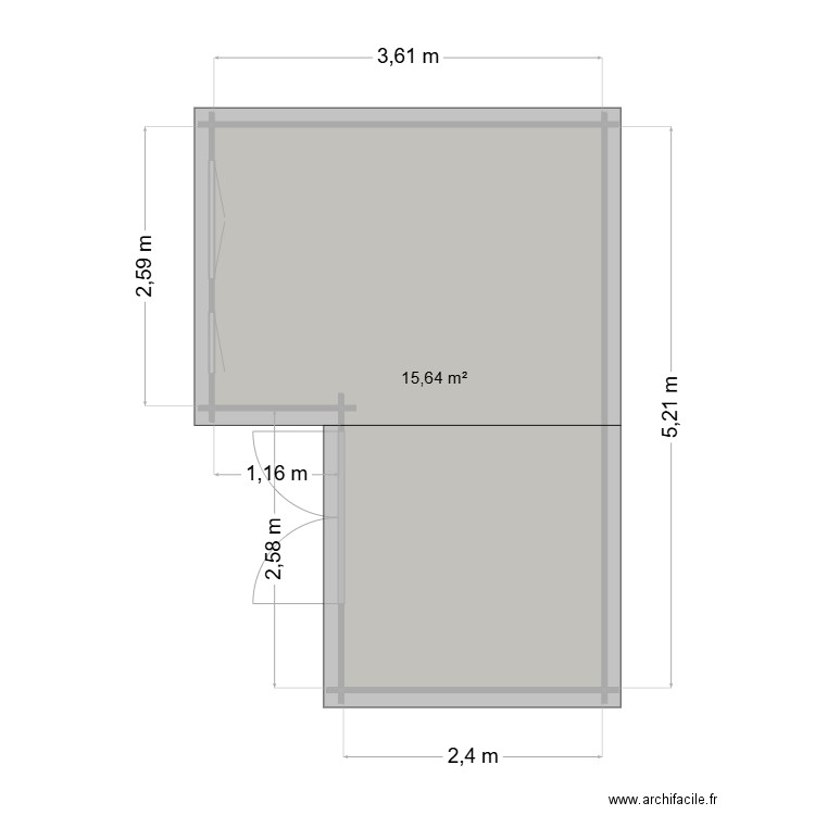 Abri de jardin vue de côté droit. Plan de 1 pièce et 16 m2