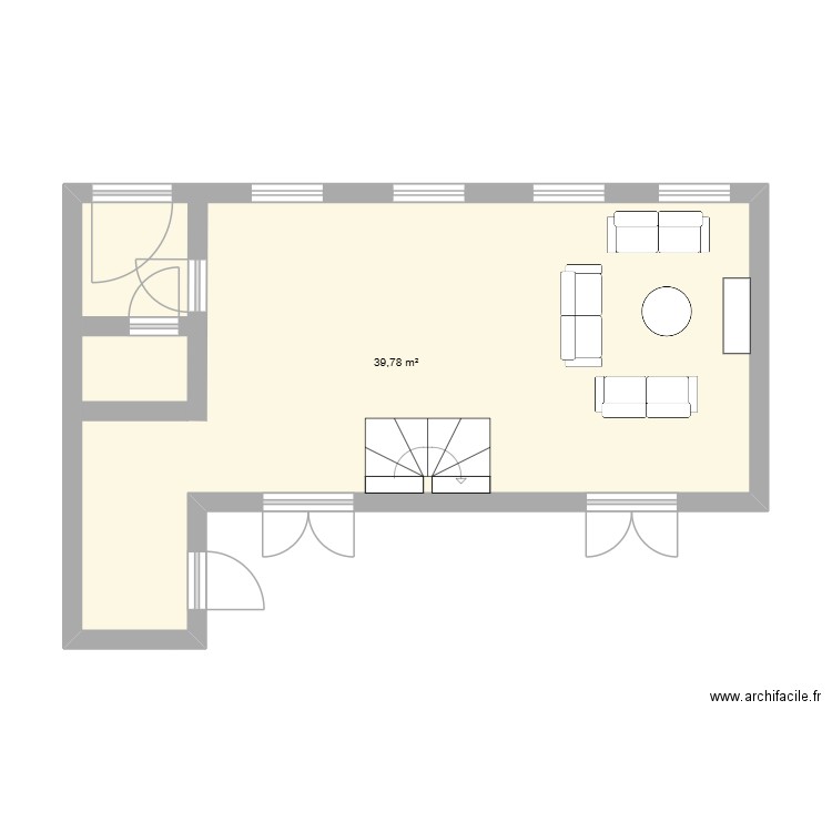 priziac rdc. Plan de 1 pièce et 40 m2