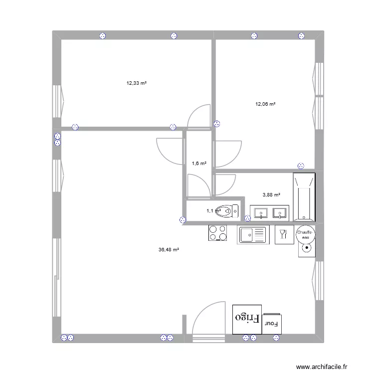 Cuisine. Plan de 6  et 67 m²