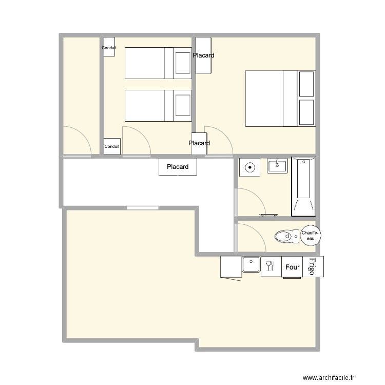 Me2. Plan de 6 pièces et 51 m2