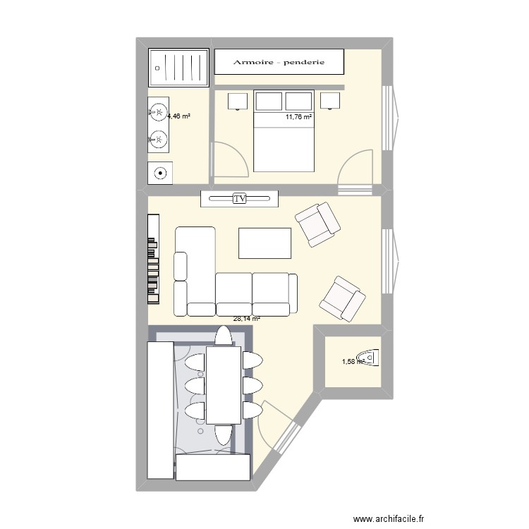 Appart option 1. Plan de 4 pièces et 46 m2