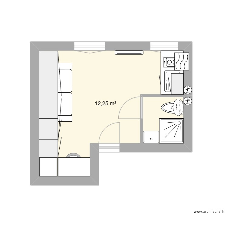 mayet. Plan de 1 pièce et 12 m2