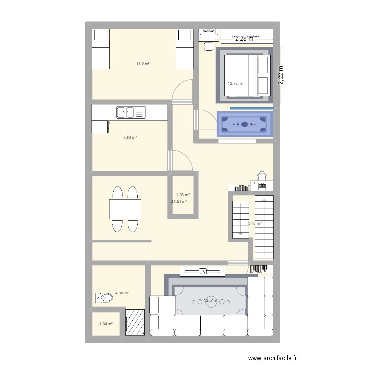 Tay1. Plan de 9 pièces et 79 m2