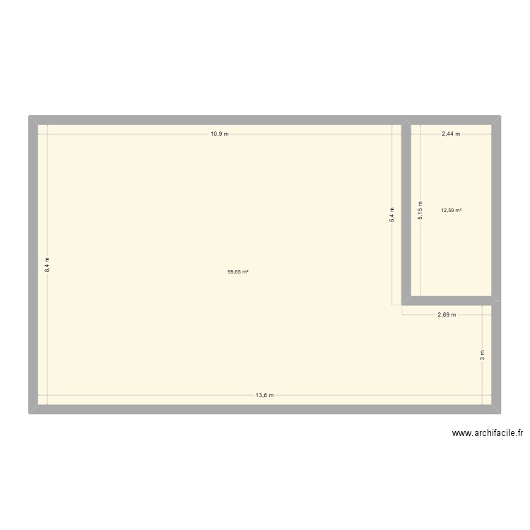 Combles existants. Plan de 2 pièces et 112 m2