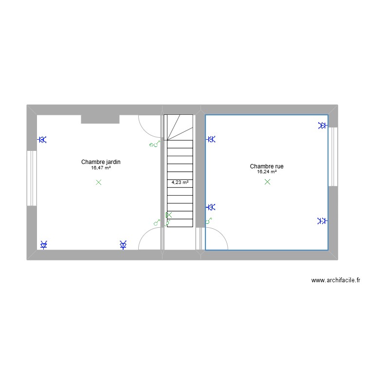 Maison - Etage. Plan de 3 pièces et 37 m2