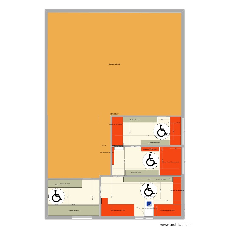 Kinklet surface de circulation. Plan de 1 pièce et 220 m2