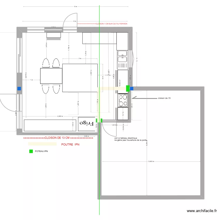 cuisine plan actuel V5. Plan de 1  et 63 m²