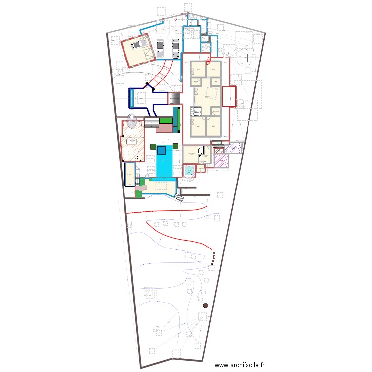 jardin PB. Plan de 22 pièces et 353 m2