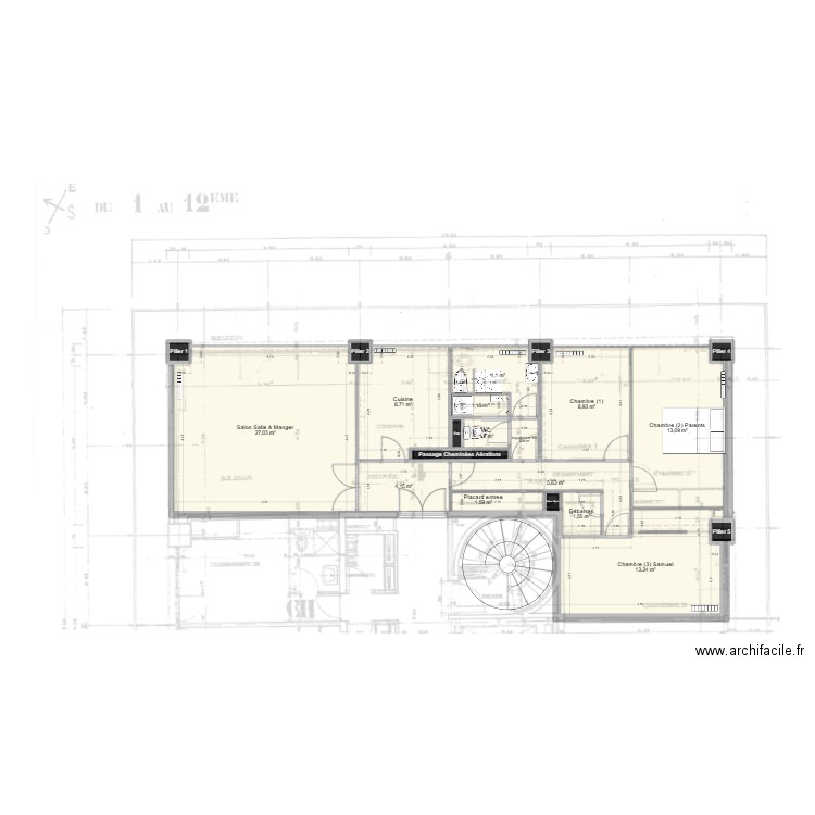 partagé Juliette sdb 2. Plan de 21 pièces et 95 m2