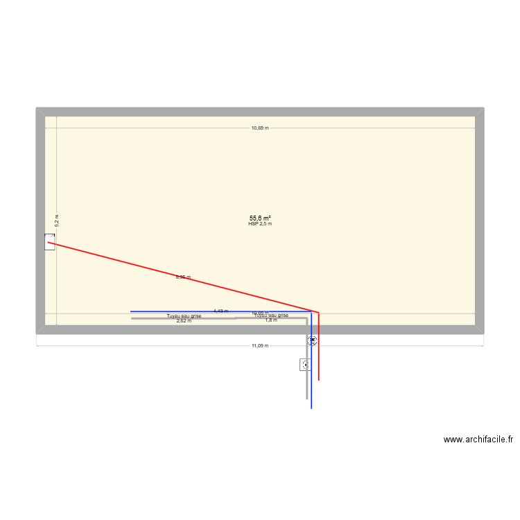 appartement. Plan de 1 pièce et 56 m2